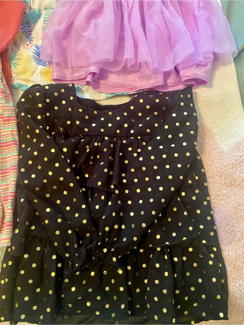 Multiples Girls Pink Gingham Button Top & Black Gold Polka Dot Dress Set - Picture 2 of 11